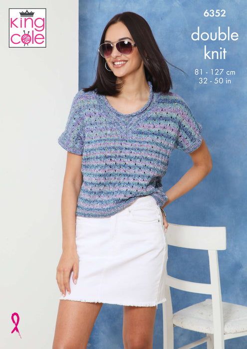 King Cole 6352 Double Knitting Pattern - Ladies DK Tops (32-50in)