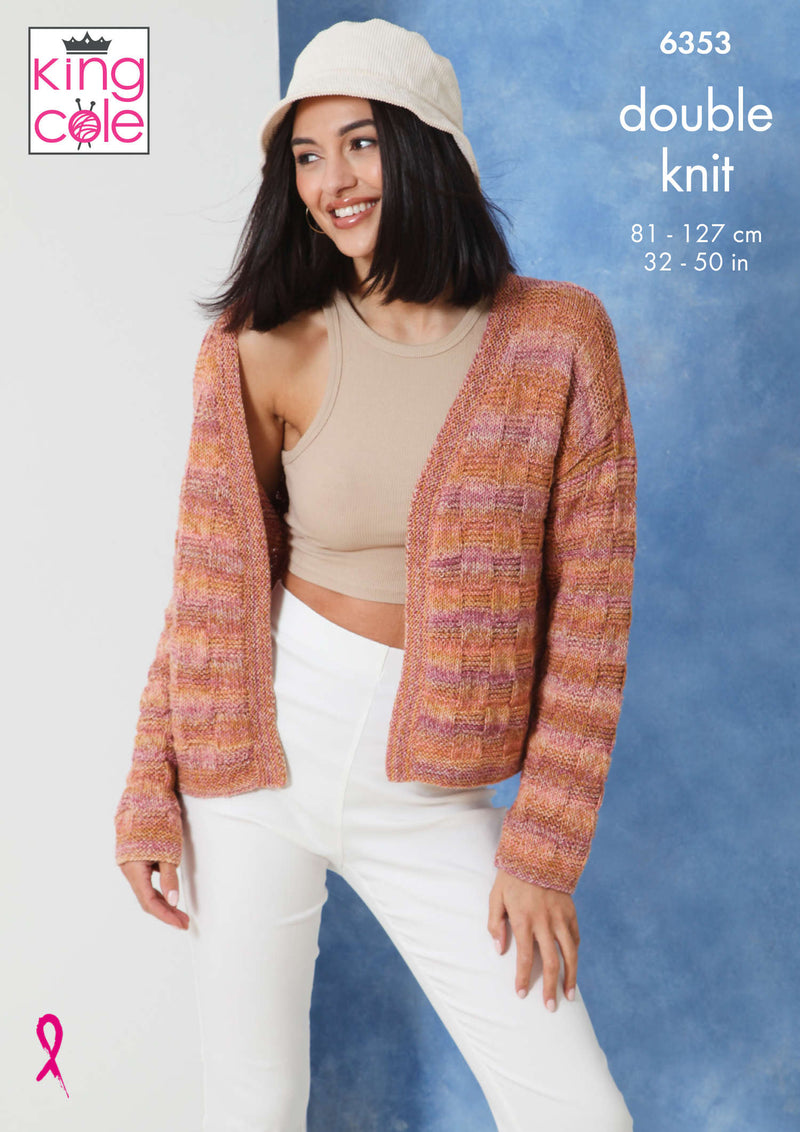 King Cole 6353 Double Knitting Pattern - Ladies DK Cardigans (32-50in)