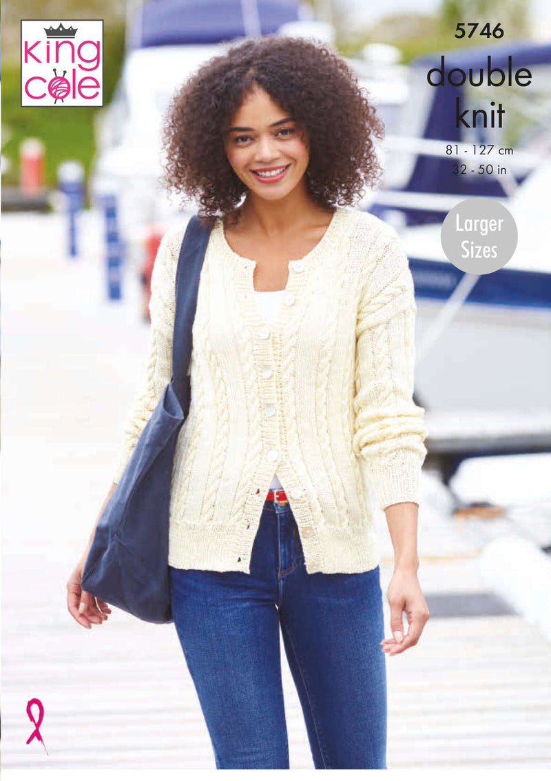King Cole 5746 Ladies Knitting Pattern - Cotton DK Sweater & Cardigan (32-50in)