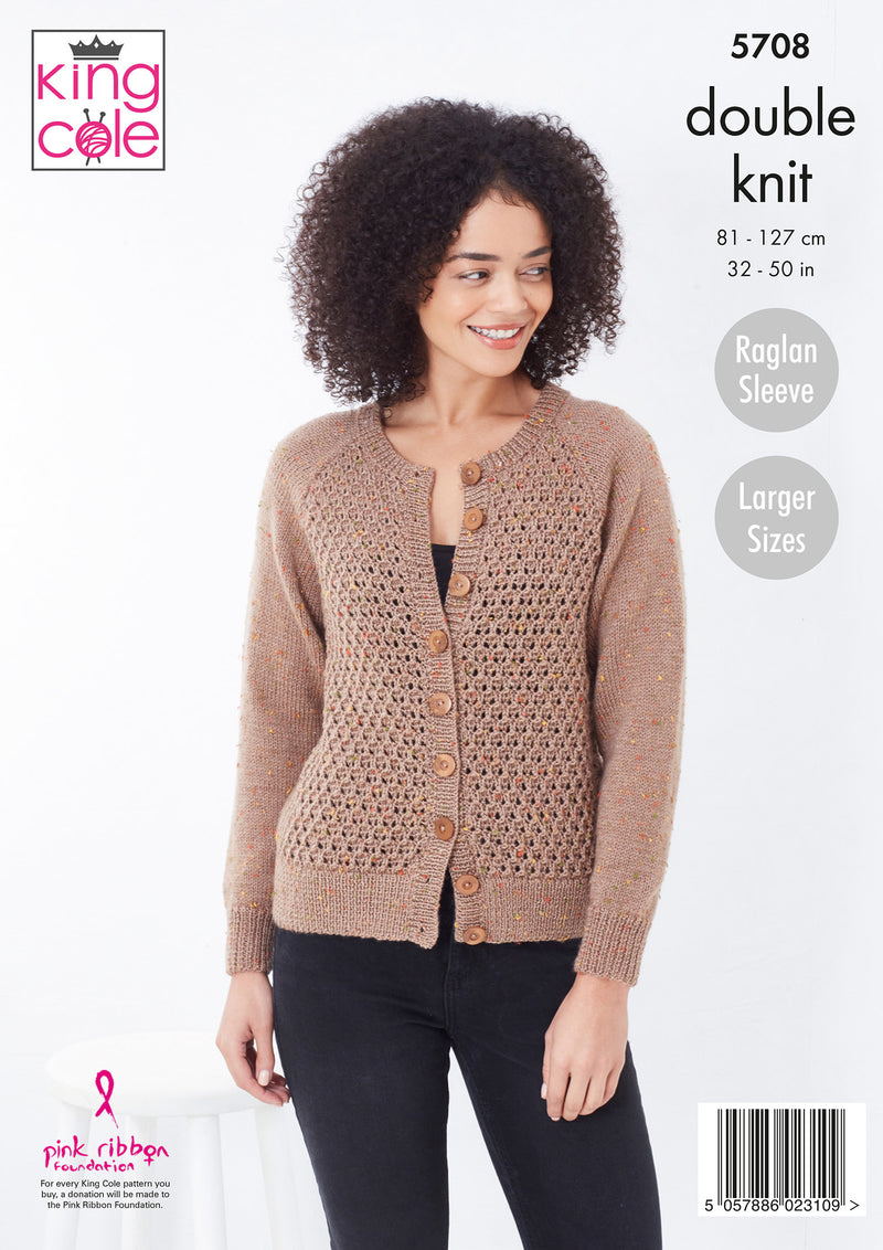 King Cole 5708 DK Knitting Pattern for Ladies Cardigan & Sweater (32-50in)