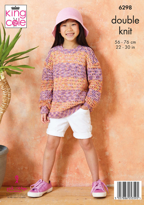 King Cole 6298 Double Knitting Pattern - Children's Cotton DK Sweaters (2-11yrs)