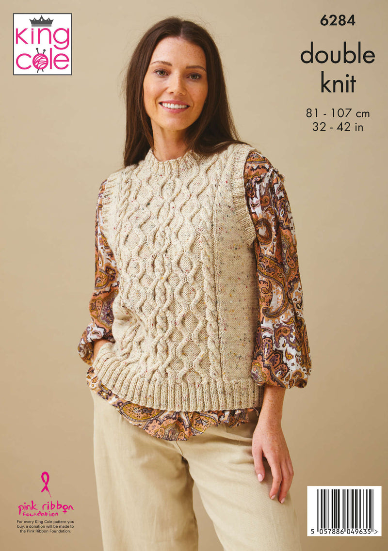 King Cole 6284 Double Knitting Pattern - DK Ladies Sweater & Tank Top (32-42in)