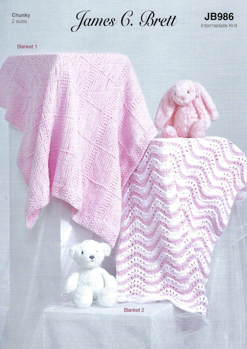 James C Brett JB986 Knitting Pattern - Baby Blankets Knitted in Flutterby Chunky