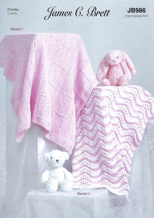 James C Brett JB986 Knitting Pattern - Baby Blankets Knitted in Flutterby Chunky