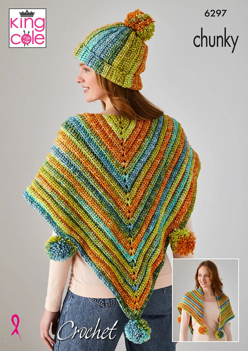 King Cole 6297 CROCHET Pattern - Ladies Chunky Hat, Scarves and Headband