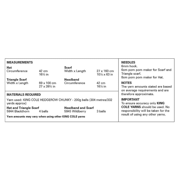 King Cole 6297 CROCHET Pattern - Ladies Chunky Hat, Scarves and Headband