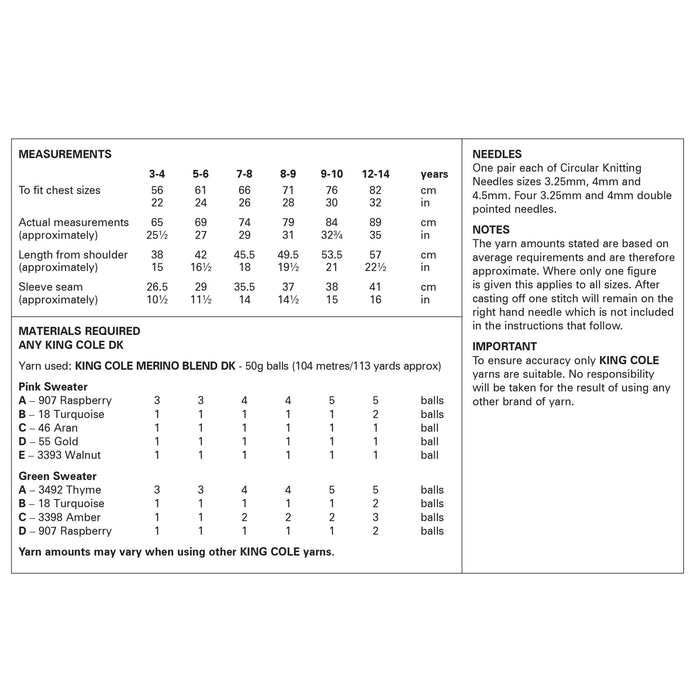 King Cole 6343 Double Knitting Pattern - DK Fairisle Sweaters for Children (3-14 yrs)