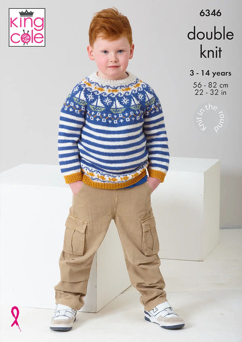 King Cole 6346 Double Knitting Pattern - DK Fairisle Sweaters for Children (3-14 yrs)