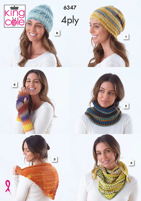 King Cole 6347 4ply Knitting & Crochet Pattern for Ladies Accessories
