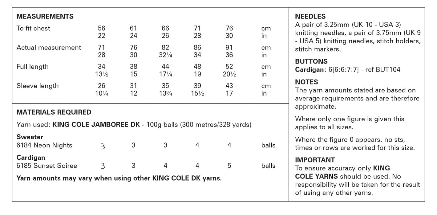 King Cole 6349 Double Knitting Pattern - Children's DK Cardigan & Sweater (22-30in)