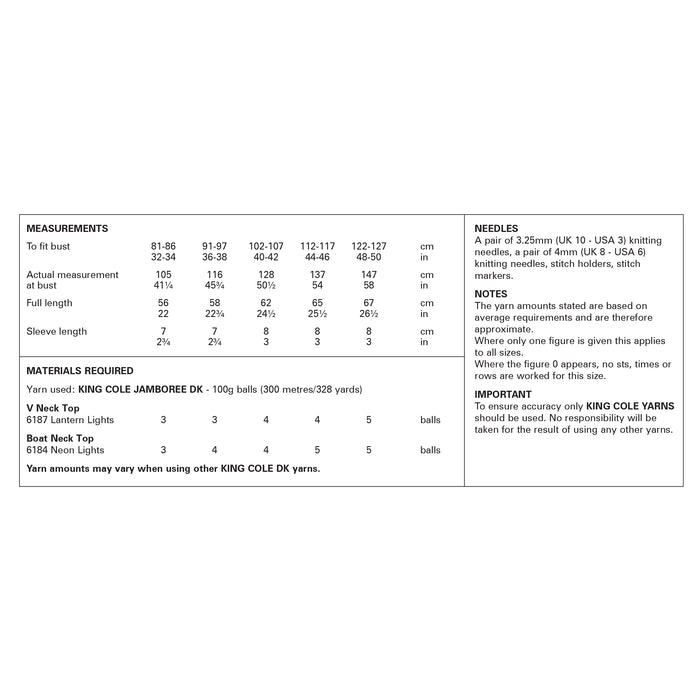 King Cole 6352 Double Knitting Pattern - Ladies DK Tops (32-50in)