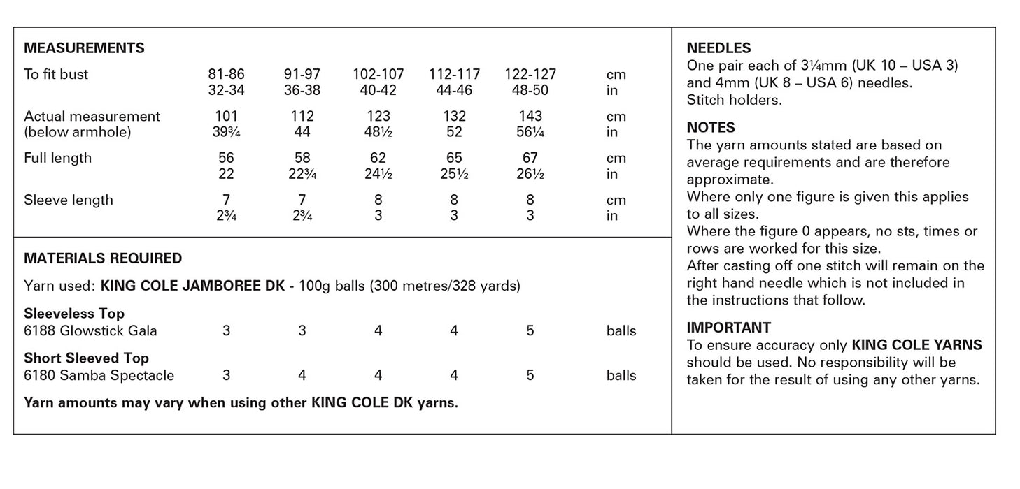 King Cole 6354 Double Knitting Pattern - Ladies DK Tops (32-50in)