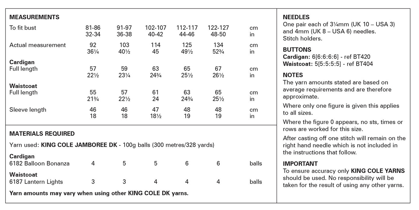 King Cole 6355 Double Knitting Pattern - Ladies DK Cardigan & Waistcoat (32-50in)