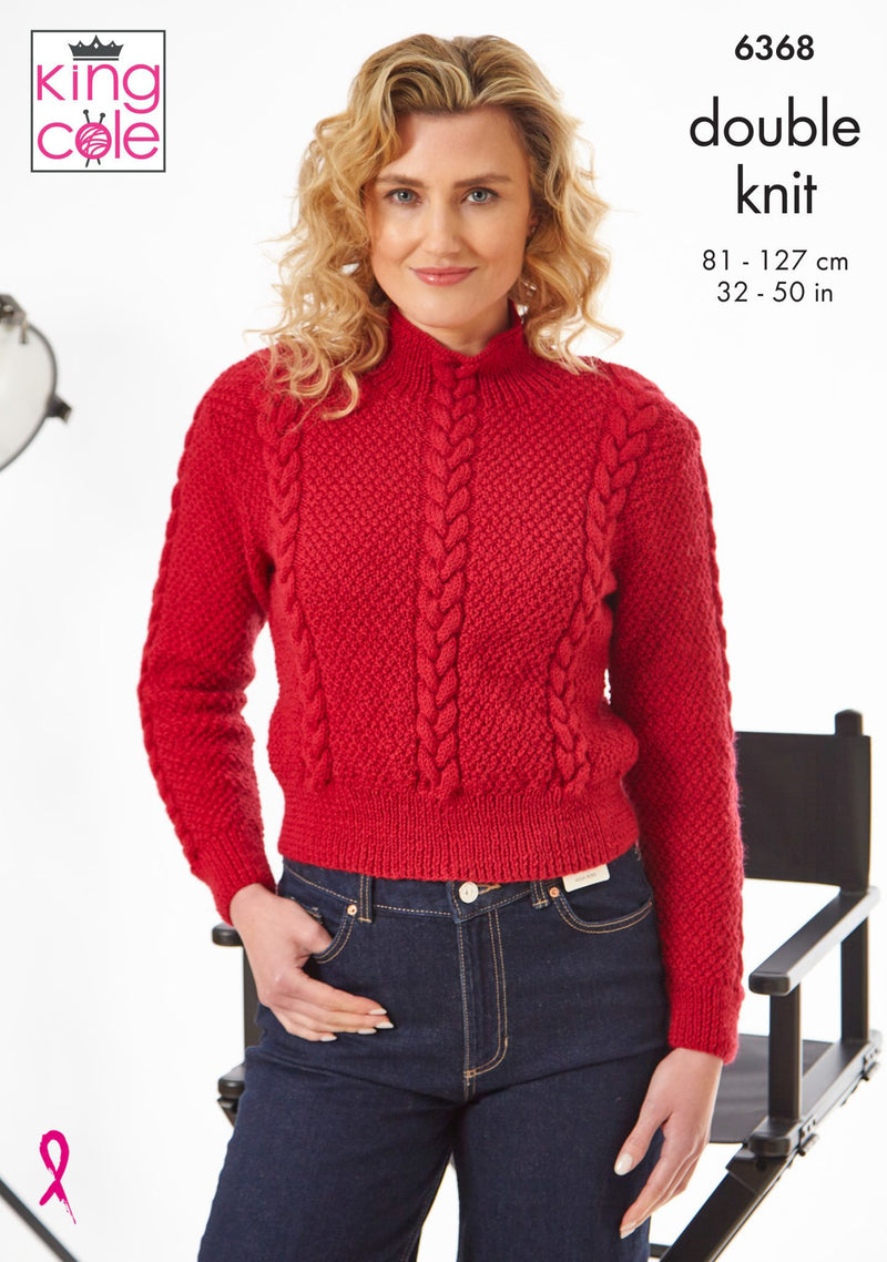 King Cole 6368 Double Knitting Pattern - Ladies DK Sweaters (32-50in)