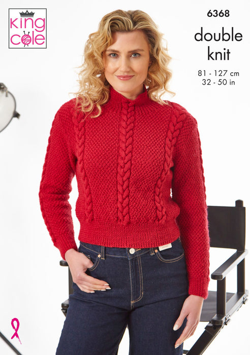King Cole 6368 Double Knitting Pattern - Ladies DK Sweaters (32-50in)