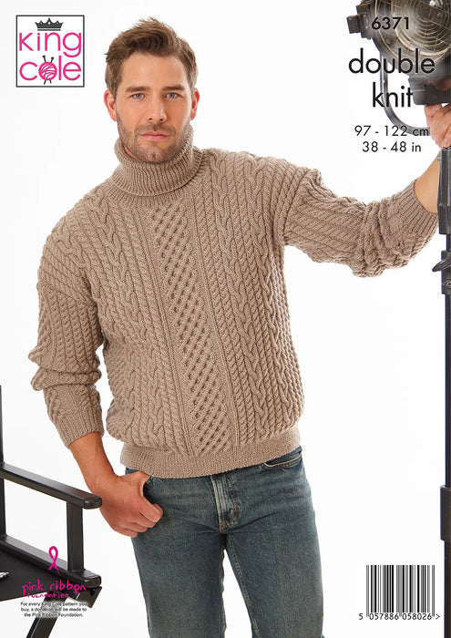 King Cole 6371 Double Knitting Pattern - Mens DK Sweaters (38-48in)