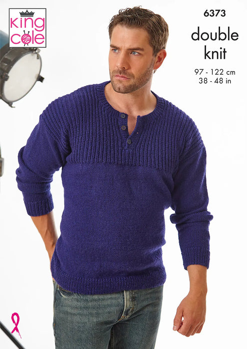 King Cole 6373 Double Knitting Pattern - Mens DK Sweaters (38-48in)