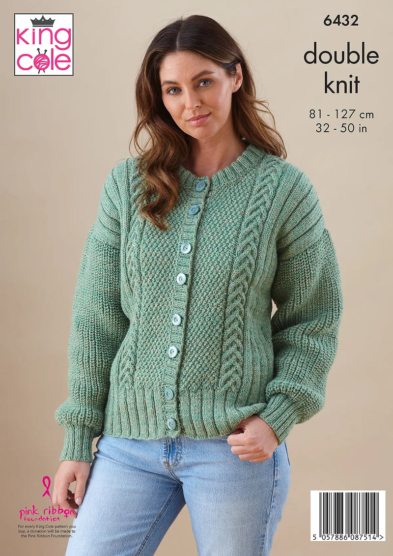 6432 Pattern King Cole 6432 Double Knitting Pattern for Ladies Sweater & Cardigan ...