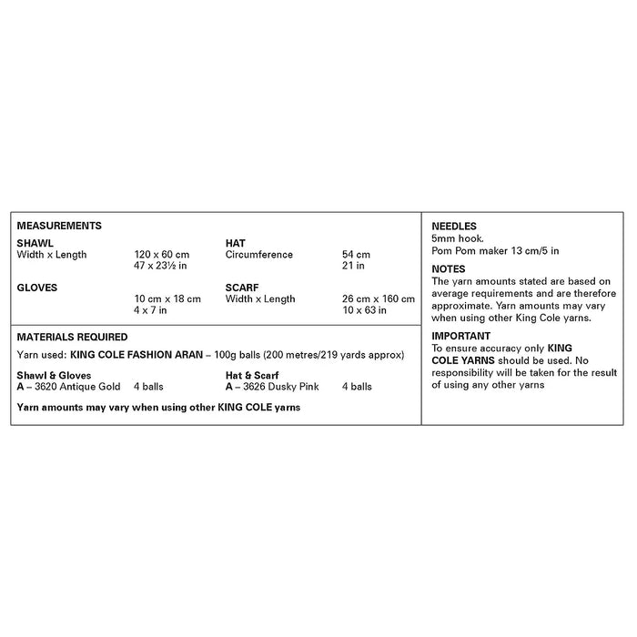 King Cole 6441 CROCHET Pattern - Ladies Aran Accessories