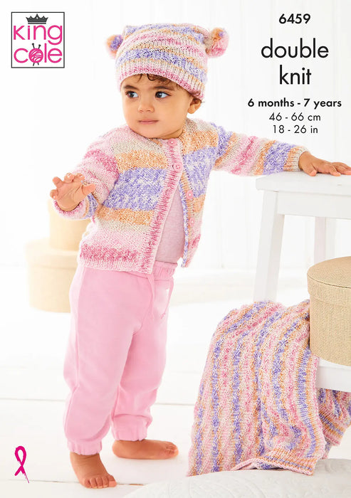 King Cole 6459 Double Knitting Pattern - DK Jacket, Hat & Blanket (6mnth to 7 yrs)