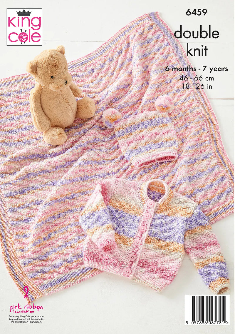 King Cole 6459 Double Knitting Pattern - DK Jacket, Hat & Blanket (6mnth to 7 yrs)