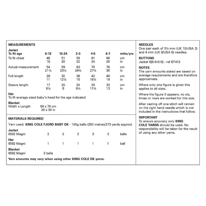 King Cole 6459 Double Knitting Pattern - DK Jacket, Hat & Blanket (6mnth to 7 yrs)