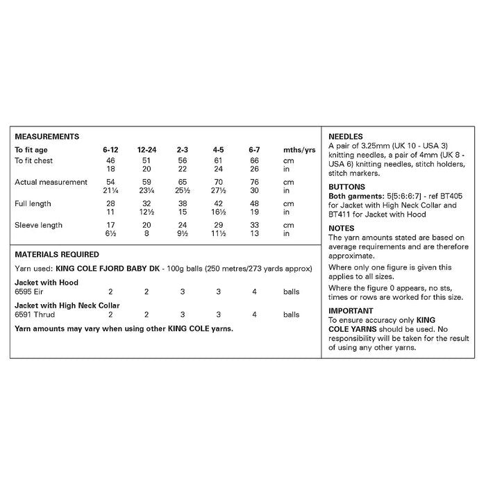 King Cole 6463 DK Knitting Pattern for Jackets (6mnths to 7yrs)