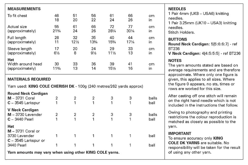 King Cole 6530 Knitting Pattern – Baby & Child Cardigans and Hat in DK (18–26 inch chest)