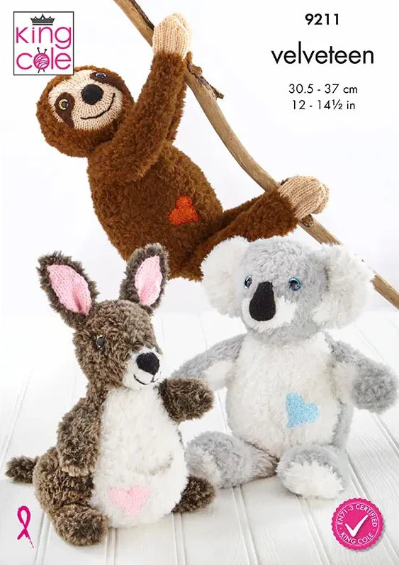 King Cole 9211 Knitting Pattern for Australian & South American Toy Animals Knitted in Velveteen