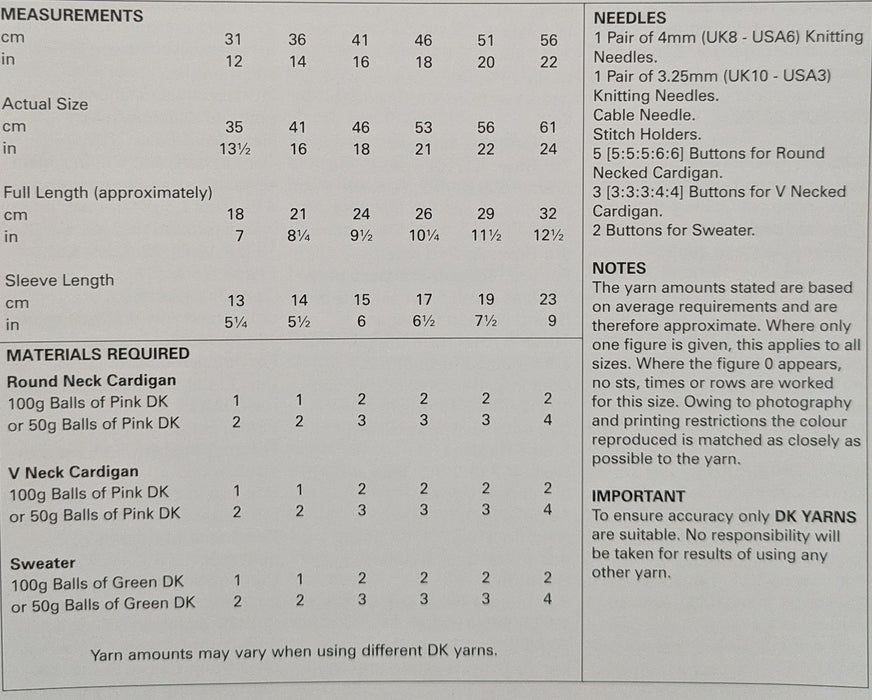 UKHKA 166 Double Knitting Pattern - DK Baby Cardigans & Sweater  (Prem to 2Yrs)