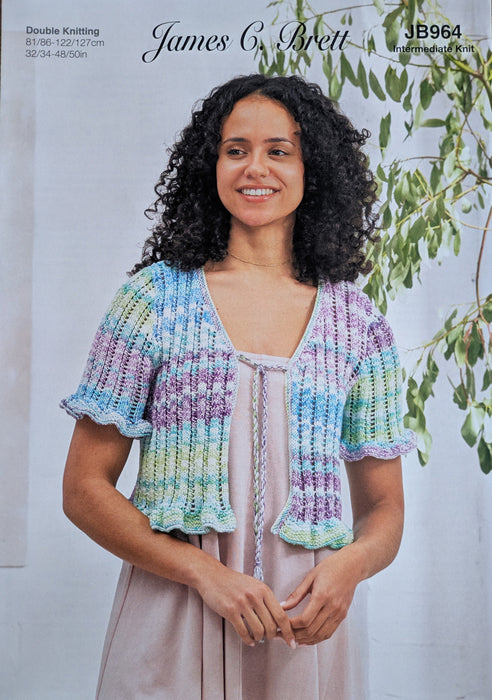 James C Brett JB964 Double Knitting Pattern - Cotton DK Ladies Short Sleeved Cardigan