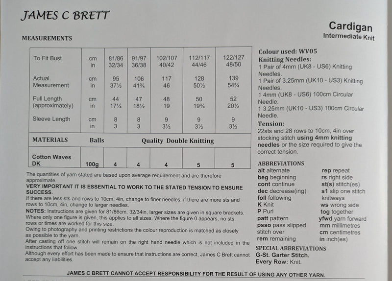 James C Brett JB964 Double Knitting Pattern - Cotton DK Ladies Short Sleeved Cardigan