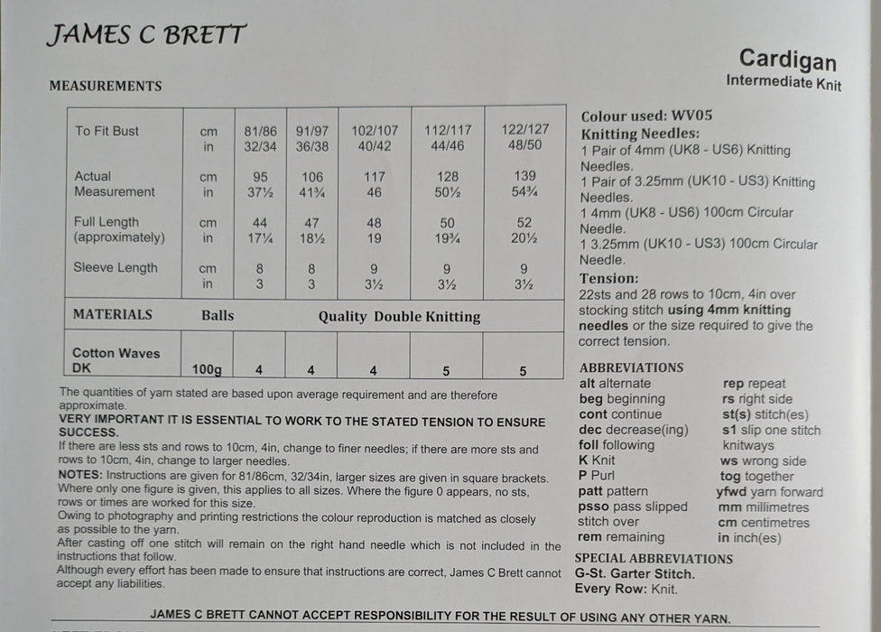 James C Brett JB964 Double Knitting Pattern - Cotton DK Ladies Short Sleeved Cardigan