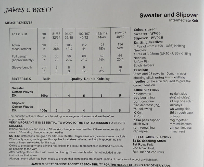 James C Brett JB965 Double Knitting Pattern - Cotton DK Ladies Slipover & Sweater