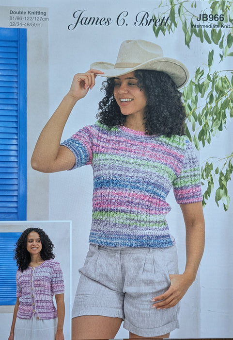 James C Brett JB966 Double Knitting Pattern - Cotton DK Ladies Cardigan & Sweater