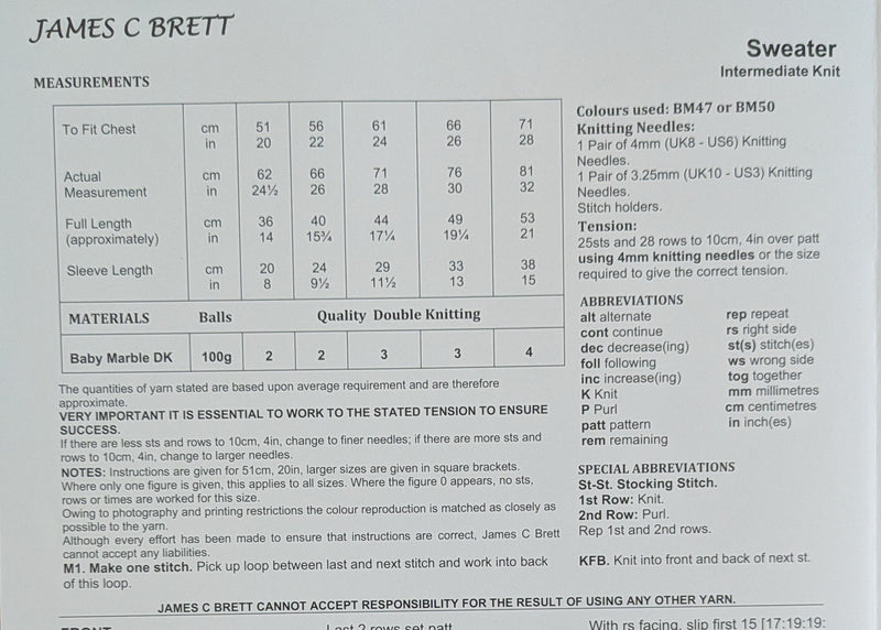 James C Brett JB972 Double Knitting Pattern - DK Sweater for Children (20-28in) Intermediate