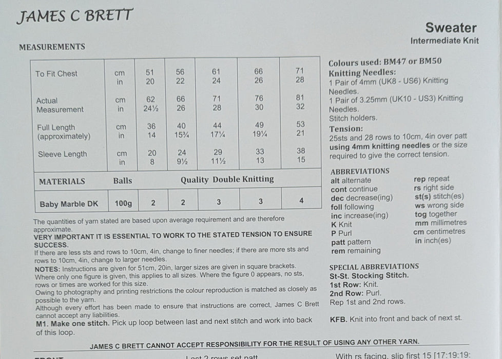 James C Brett JB972 Double Knitting Pattern - DK Sweater for Children (20-28in) Intermediate
