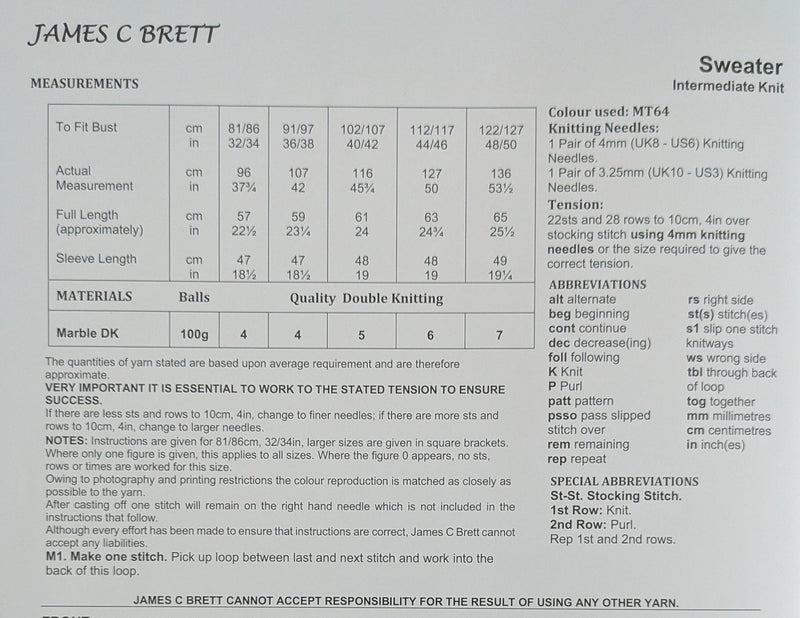 James C Brett JB975 Double Knitting Pattern - DK Ladies Sweater