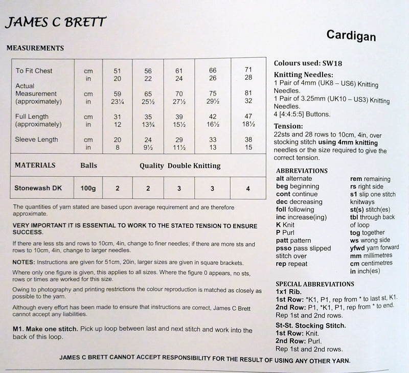 James C Brett JB775 Double Knitting Pattern - DK Childrens Cardigan (20-28in) (Discontinued)