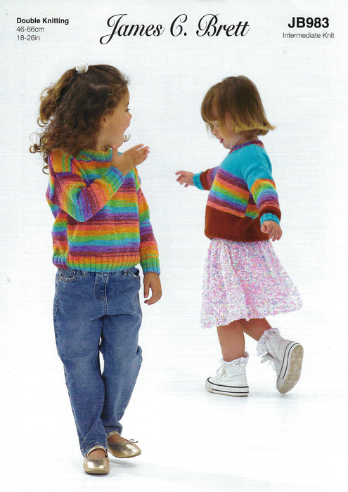 James C Brett DK Knitting Pattern JB983 - Children's Sweaters - Intermediate Knit (18-26in)