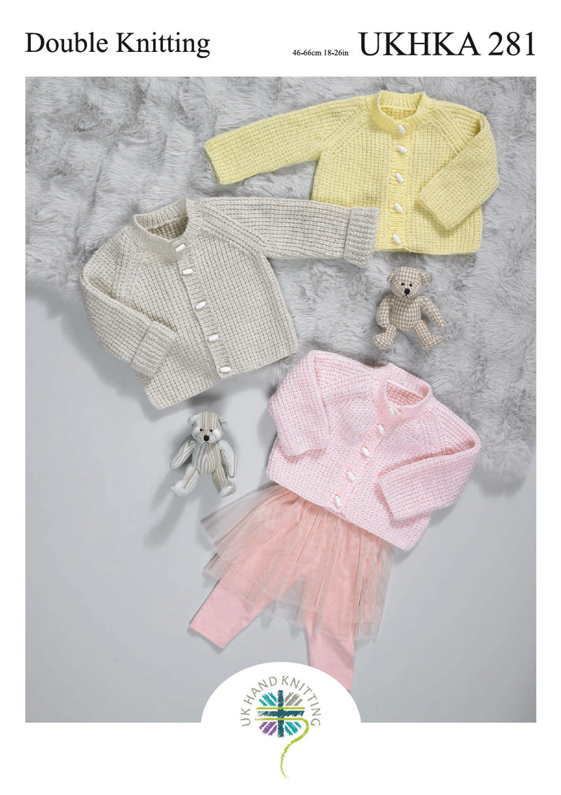 UKHKA 281 Baby DK Cardigan Knitting Pattern (18–26in)