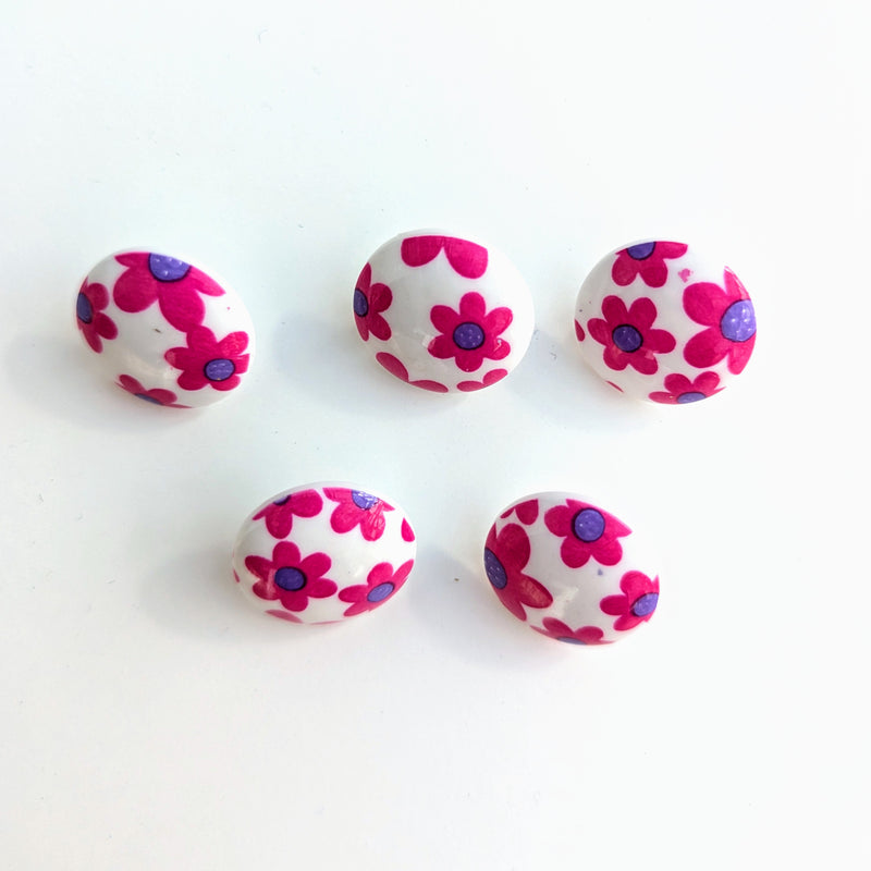 Pink Flower Baby Buttons - 15mm Plastic Shank (5 Pcs)