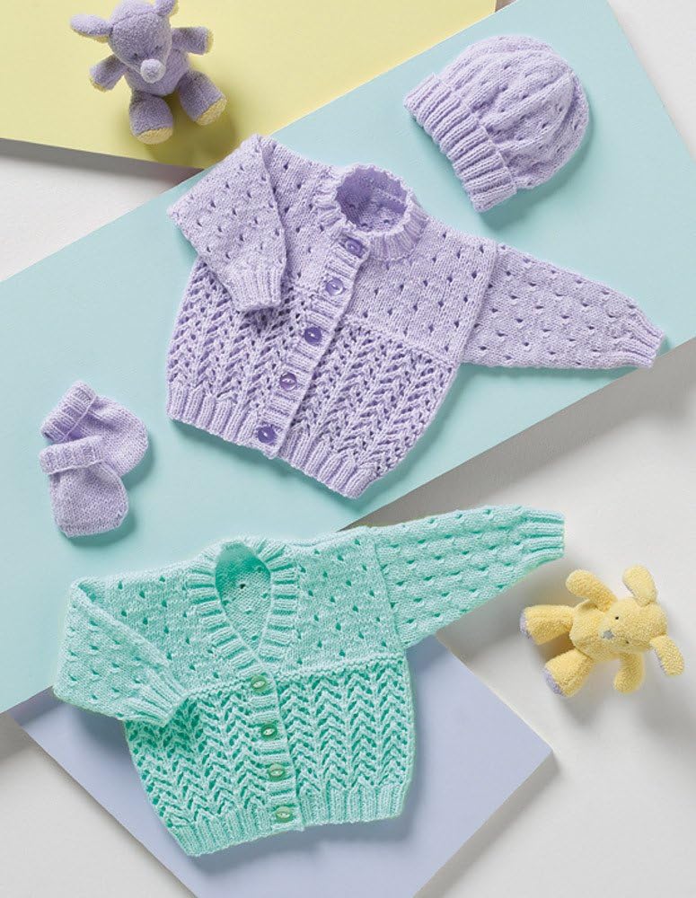 Stylecraft 8117 Baby Cardigans, Hat & Mittens DK Knitting Pattern (12–22in)