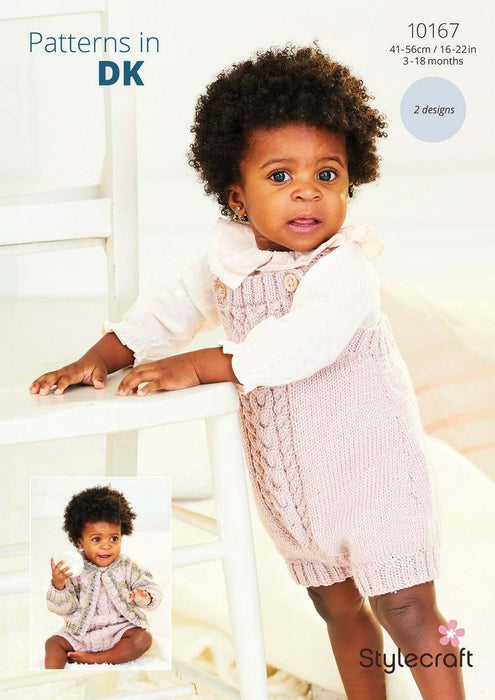 Stylecraft 10167 Double Knitting Pattern - DK Baby Dungarees & Cardigan (3-18mnths)