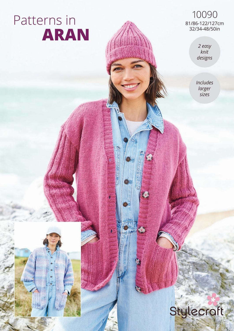 Stylecraft 10090 Aran Knitting Pattern - Ladies Cardigans (32 - 50in)