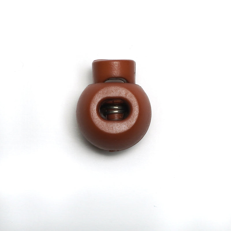 Tan Brown Round Plastic Toggle Cord Stopper - Spring Lock