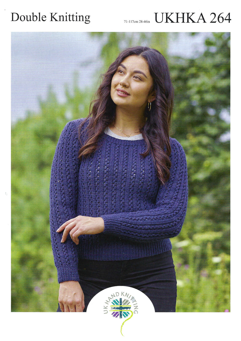 UKHKA 264 Double Knitting Pattern - DK Ladies Sweater & Tank Top (28-46in)