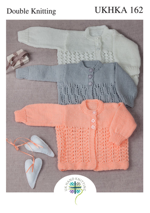 UKHKA 162 Double Knitting Pattern - DK Baby Cardigans (Prem to 2 Yrs)