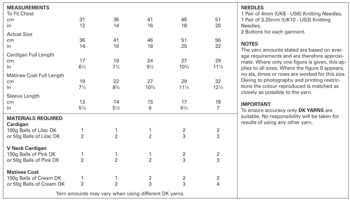 UKHKA 165 Double Knitting Pattern - DK Baby Cardigans & Matinee Coat (12-20in)