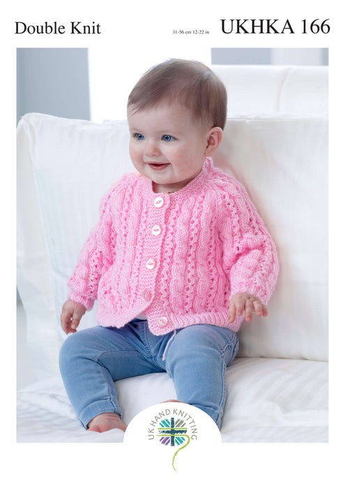 UKHKA 166 Double Knitting Pattern - DK Baby Cardigans & Sweater  (Prem to 2Yrs)